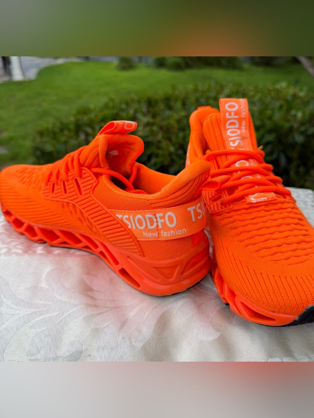 🍊TSIODFO Neon Orange Knit Sneakers Athletic Running Walking Shoes EU 38